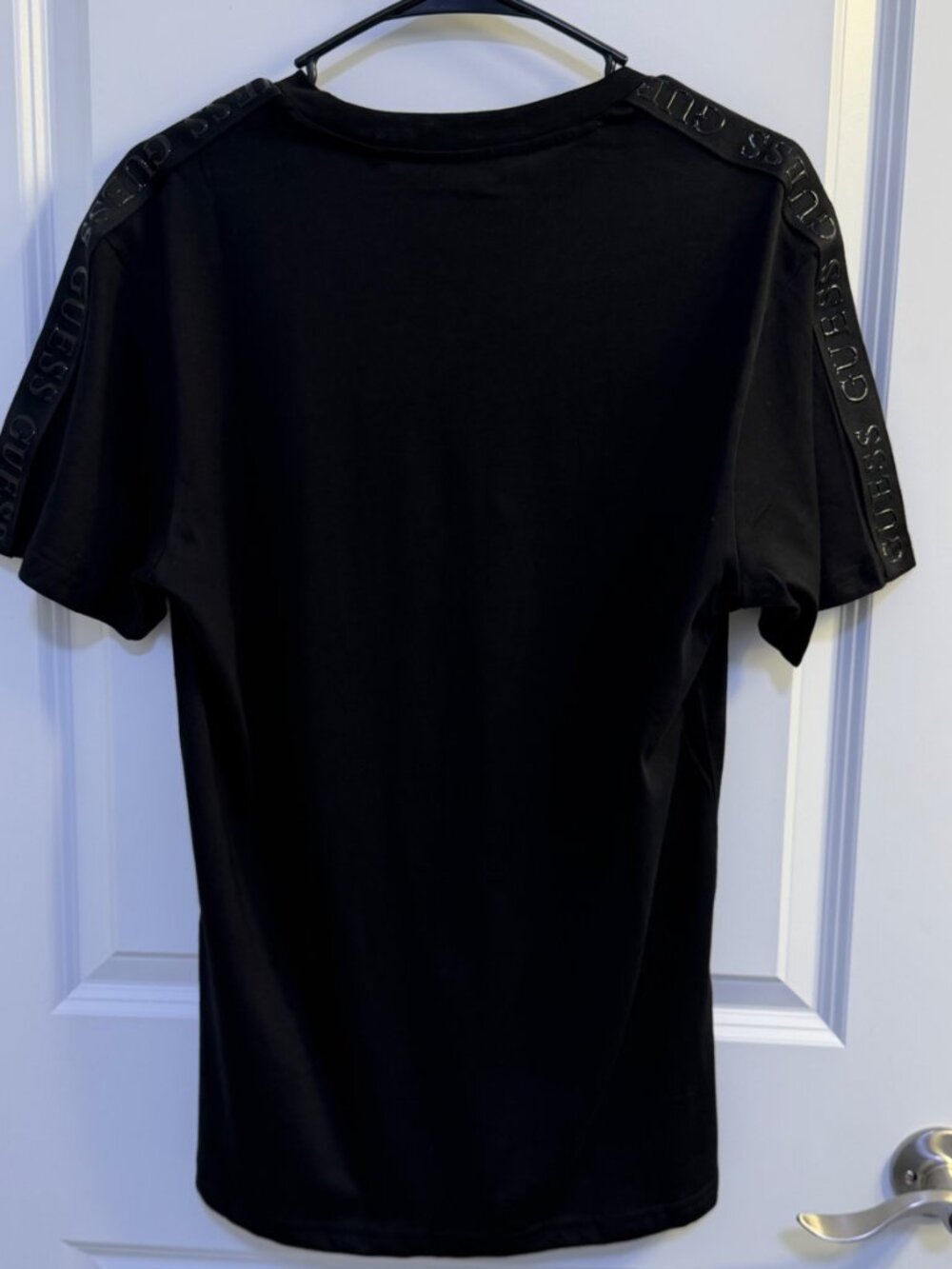 Guess Paxx Ian Tape Crew T-Shirt Mens Jet Black Logo Tape Tee T6GI54K8502 M - Picture 8 of 8